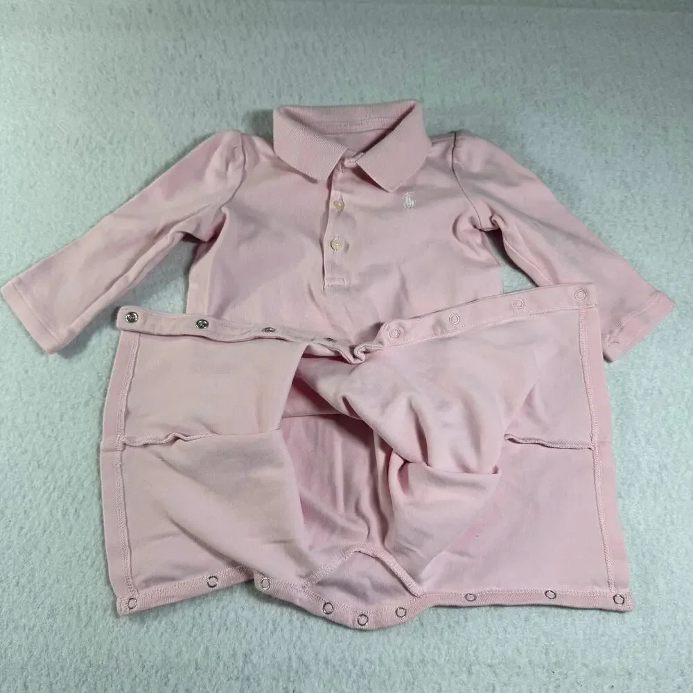 Ralph Lauren Baby 9M Lot of 2 Pink One Piece Outfits 1 footed and 1 Non footed